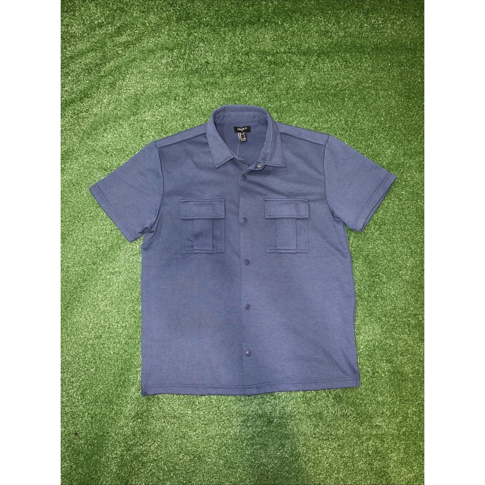 Forever 21 Mens Snap Button Shirt Small Casual Short‎ Sleeve Blue